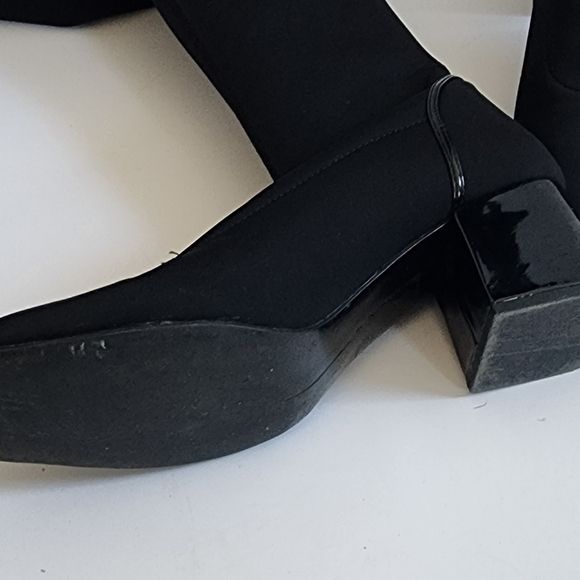 ZARA BOOT BLACK FABRIC OVER THE KNEE BOOTS BLOCK HEEL PATENT 38 - Picture 13 of 13